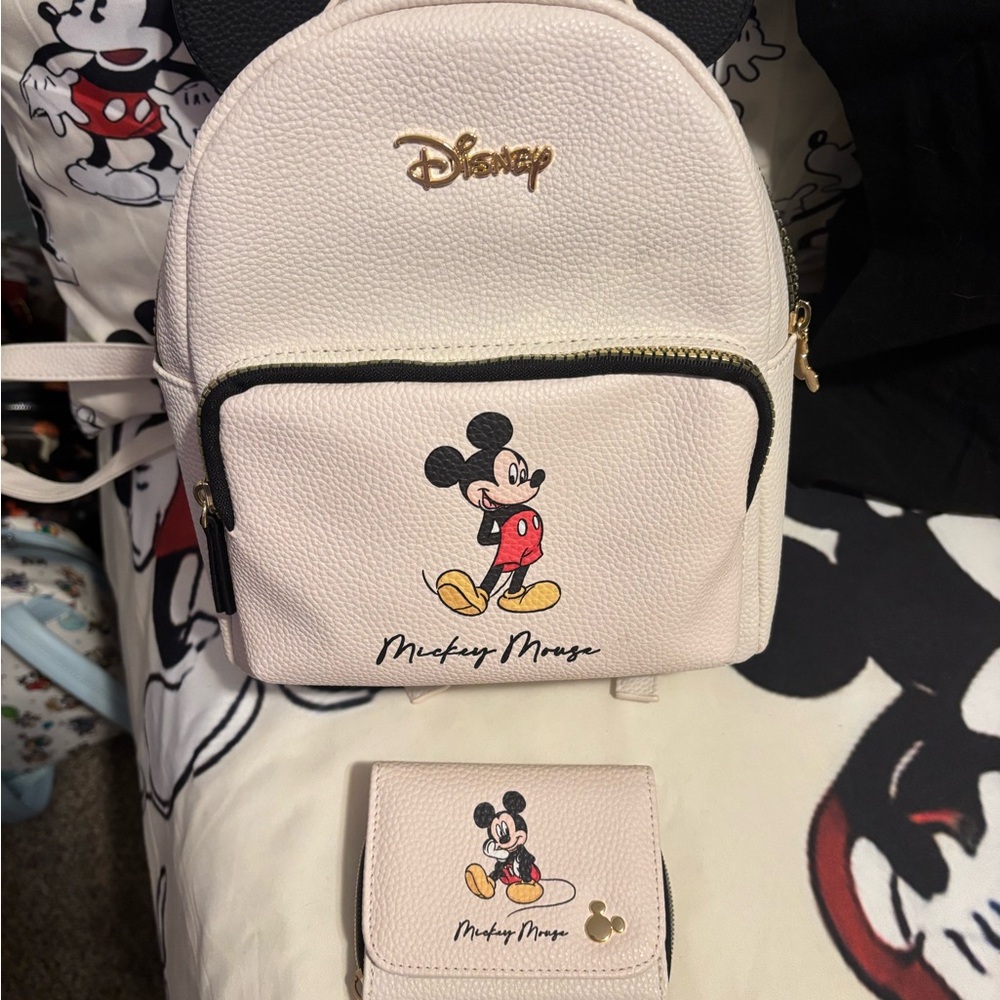 Disney Mickey Mouse Kids Backpack and Wallet - White and Red